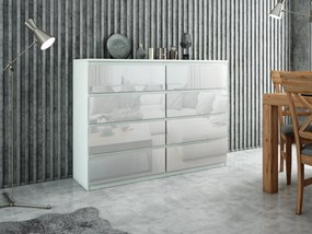Komoda NUDO - Biały / Front Biały / Połysk / 120 cm / 8 szuflad