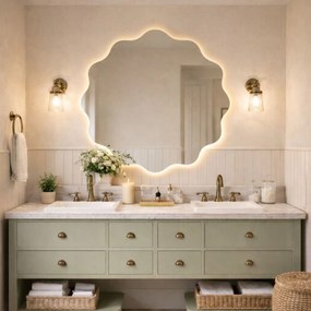 Lustro dekoracyjne o nieregularnym kształcie z podświetleniem WAVE Simple LED | Różne rozmiary | Różne kolory : Kolor tafli szkła - Srebrny, Średnica - 160 cm