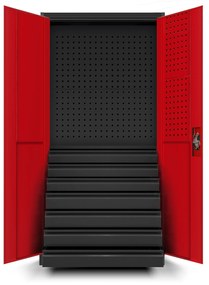 Warsztatowo-narzędziowa szafa metalowa DAREK, 920 x 1850 x 500 mm, antracytowo-czerwona