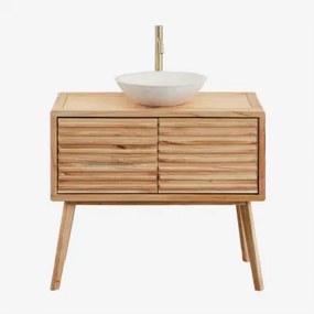 Zestaw Mebli Łazienkowych Z Drewna Deleyna Naturalna & Cement Okrągły Biały Ø40 Cm Zavion & - Sklum