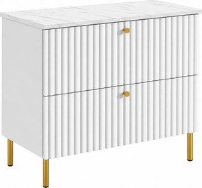 Szafka łazienkowa stojąca z blatem 80, biały + blat z efektem marmuru Bianco, uchwyty w trzech kolorach, nogi złote, 80 x 44,4 x 73,6 cm