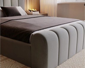 Emporius Valetta łóżko tapicerowane 160x200 - wyoski przód, pojemnik, tkanina aksamitna - łóżko sypialniane w nowoczesnym stylu - jasny szary (Amor Velvet 4318)