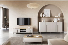 Stolik kawowy Amilio 100 cm z szufladami na nóżkach - kaszmir / dąb olejowany