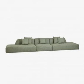 Sofa Modułowa Cardea 3-częściowa Z Podwójnym Tapicerowanym Szezlongiem Bouclé Salvia Zieleń - Sklum