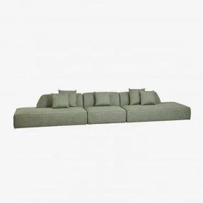 Sofa Modułowy 3-częściowy Z Podwójnym Szezlongiem Tapicerowany Cardea Bukla Szałwiowa Zieleń - Sklum