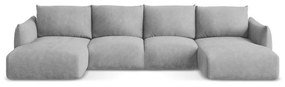 Jasnoszary rozkładany narożnik z tkaniny szenilowej (w kształcie litery U) Leila – Makamii