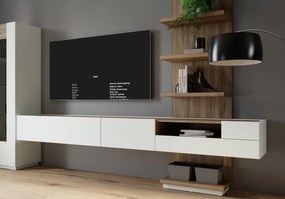 Wisząca szafka RTV Lewisville 131 ze schowkami i szufladą, Secret Grey/dąb Valencia