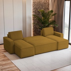 Masseno Narożnik PESANO z funkcją spania i pojemnikiem na pościel Narozniki U, Rozkładana sofa - Żółty, POSO 01