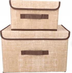 Organizery tekstylne brąz 38x25x23 cm + 26x20x16cm kpl. 2 sztuk z pokrywami