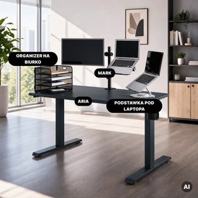 Biurko elektryczne z regulacją wysokości ergonomiczne antracytowe,1200x600 mm: ARIA