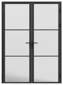 Drzwi kompletne 2-skrzydłowe dwustronne z aluminium i matowego szkła - 2 x wys. 204 x szer. 73 cm - Czarny - MASERU