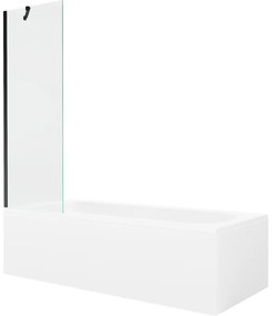 Mexen Vega wanna prostokątna 180 x 80 cm z obudową i parawanem 1-skrzydłowym 60 cm, transparent, czarny - 550118080X9506000070