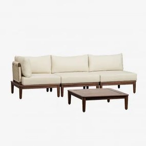 Zestaw Salonowy Z 3-częściową Narożną Sofą Modułową I Stolikiem Kawowym Z Akacji Giulia Ciemny Akacjowy Brąz - Sklum