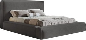 Łóżko tapicerowane 160x200 Karano z lamówką - pojemnik i stelaż metalowy - welur, ciemny szary (Amor Velvet 4321)