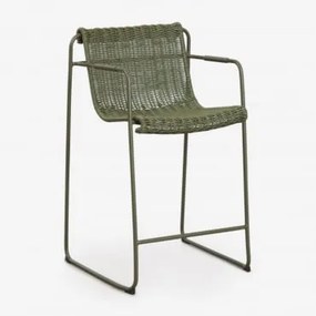 Wysoki, Sztaplowany Stołek Ogrodowy Z Podłokietnikami Z Rattanu Syntetycznego I Stali Revia ↑65 Cm & Intensywny Verde Olive - Sklum