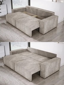 Kanapa KASJO Prawostronny Sofo-Narożnik z funkcją spania i poduszkami, 2x pojemnik POSO 002 Cappucino DOMOHOME