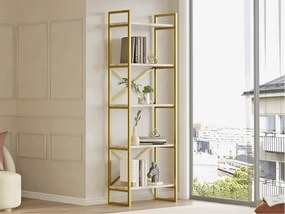 Regał na książki – 58 x 30 x 175 cm – Marmur i złoto – Płyta wiórowa pokryta melaminą w 100%