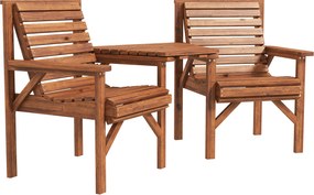 Outsunny Zestaw Bistro 3-częściowy z drewna, odporne na warunki atmosferyczne meble ogrodowe z lamelkowym designem, otworem na parasol, opalany | Aosom PL