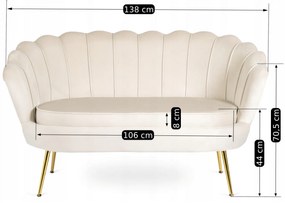 Sofa ZENDAYA Dwuosobowa Kremowa Muszelka Glamour do Salonu