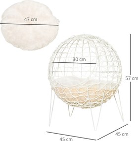 PawHut rattanowy kosz dla kota jaskinia dla kota domek dla kota legowisko dla kota z poduszką kolor biały