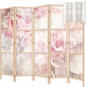 Parawan pokojowy 5-częściowy 225x172 drewniany japoński Jednostronny dekoracyjny romantic shabby chic Piwonie W Bieli