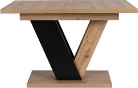 Zestaw Stół Prostokątny Rozkładany CLARK 120-160 cm Dąb Artisan/Czarny i 4 Krzesła Tapicerowane do Salonu RODRI Beżowe Welurowe