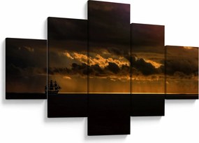 Obraz żaglówki o zachodzie słońca (125x70 cm)
