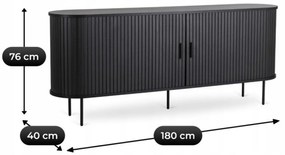 Komoda do Salonu Rozsuwana TRISH 180 cm Czarna Dwudrzwiowa Ryflowana Nowoczesna