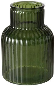 Wazon szklany RELEA, zielony, ryflowane szkło, 20 cm