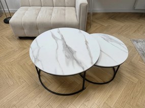 Zestaw 2 okrągłych stolików kawowych MARBLEX, czarny/biały marmur