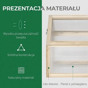 Outsunny Mini-Szklarnia, Kompaktowy Dom dla Roślin z Drewna, Polikarbonatowe Płyty, Otwór Wentylacyjny, 90Dł x 52Sz x 49,5W cm, Natur