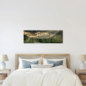 Obraz jeziora, przez które prześwieca słońce (z zegarem) (90x30 cm)