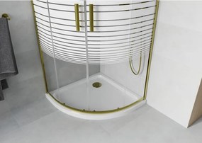 Mexen Rio kabina prysznicowa półokrągła 80 x 80 cm, białe pasy, złota + brodzik Flat, biały - 863-080-080-50-20-4110G