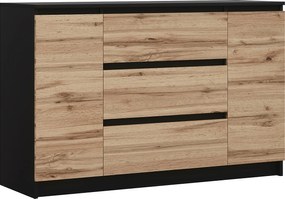 Komoda: Czarny Mat / Dąb Wotan, 120 x 78 x 39 cm, 2 drzwi, 3 szuflady