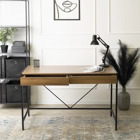 Biurko do Gabinetu z Szufladami ALLY 123 cm Orzech/Czarny Nowoczesne Loft