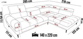 Narożnik VOSS L układ L Lewostronny z funkcją spania i pojemnikiem WERSAL