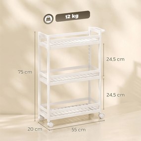HOMCOM Wózek serwisowy, 3 poziomy, półki z lamelami, zabezpieczenie przed wypadaniem, bambus, 55 x 20 x 75 cm | Aosom PL