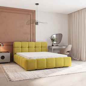 Masseno Łóżko Tapicerowane FARU z pojemnikiem na pościel 180x200 cm - Żółty, SORO 40