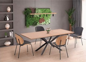 Prostokątny rozkładany stół Olivaro 160-200x90 cm - blat z okleiny naturalnej w kolorze dębu i metalowy czarny stelaż