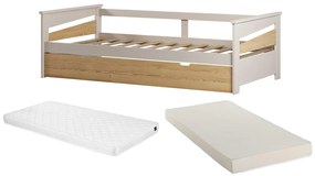 Łóżko wysuwane 2 x 90 x 190 cm - MDF - Naturalny i beżowy + Materac - LURAVO
