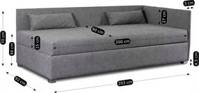 Łóżko Tapczan Młodzieżowe KARO 2 90x200 cm Narożne Szare
