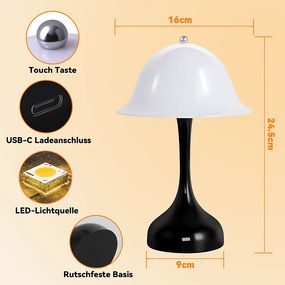 Nettlife Bezprzewodowa lampa stołowa – czarna lampka nocna LED ze sterowaniem dotykowym, ściemnialna, ładowana przez USB, nowoczesny design do salonu i sypialni