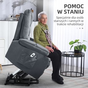 HOMCOM Fotel masażowy dla seniorów z funkcją wstawania 8 punktów masażu szary z bocznymi kieszeniami | Aosom PL
