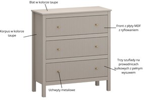 Komoda z Szufladami SELVIO 90 cm Taupe Ryflowana Nowoczesna