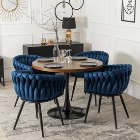 Krzesło Tapicerowane Plecione do Salonu ELENA Granatowe Welurowe Nowoczesne Loft