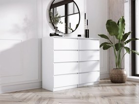 Komoda z 8 szufladami: Biała Matowa, 138 x 101 x 39 cm