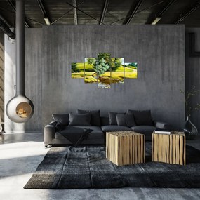 Obraz - rzeka między łąkami, obraz olejny (125x70 cm)