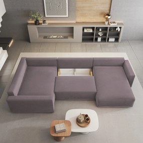 Masseno Narożnik VELAMI z funkcją spania i pojemnikiem na pościel Narozniki U, Rozkładana sofa - Wrzosowy, MONOLITH 62