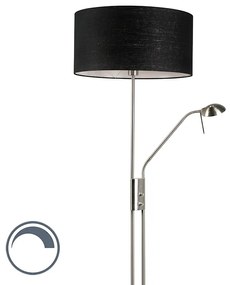 Lampa stojąca ze stali i czarna z regulowanym ramieniem do czytania - Luxor Nowoczesny Oswietlenie wewnetrzne