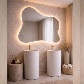 Lustro dekoracyjne o nieregularnym kształcie z podświetleniem FLOW Balance LED | Różne rozmiary | Różne kolory : Kolor tafli szkła - Srebrny, Rozmiar - 100x80